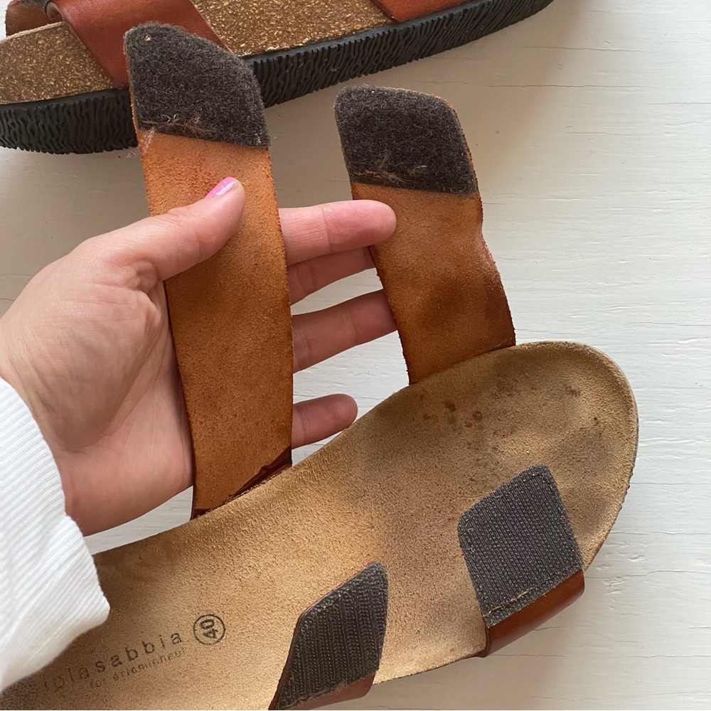 Size 40- Women’s Lola Sabbia Cork Camel Leather Adjustable Strap Wedge Sandals - Picture 8 of 12